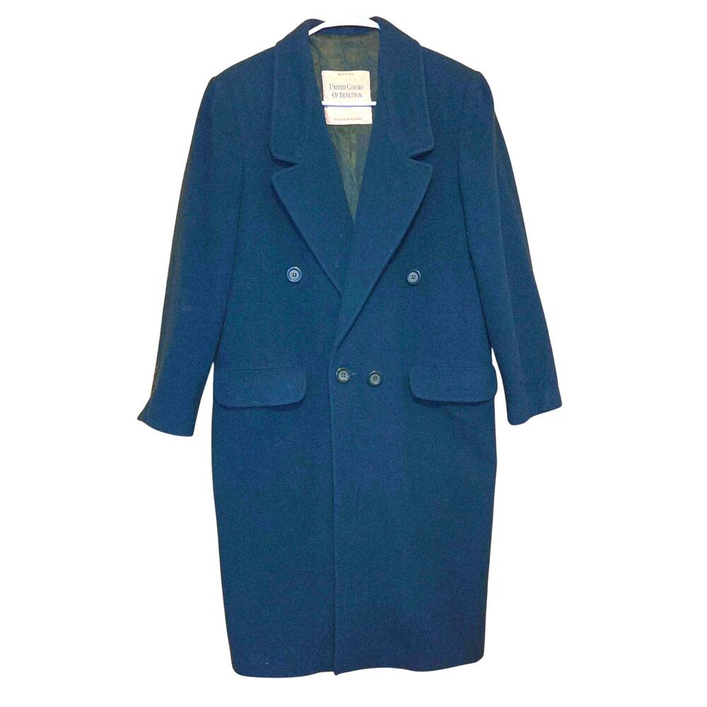 Vintage 1990's United Colors of Benetton Green Wool Coat Made in Italy